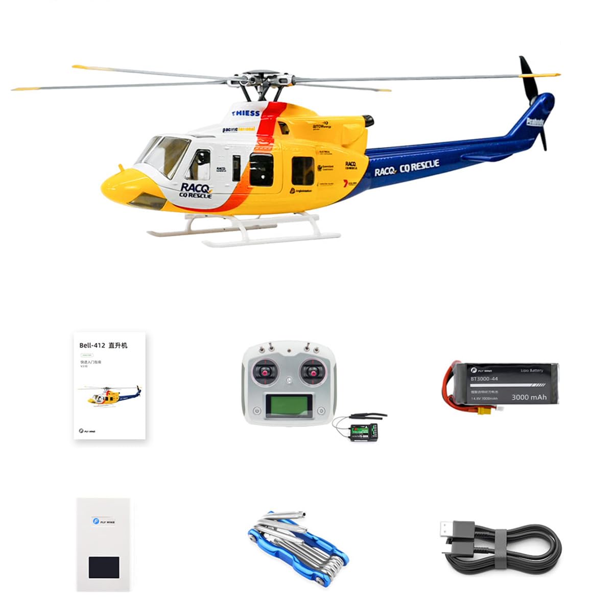 Helikopter RC GPS dla dorosłych, FLYWING BELL-412-V4 470-klasa 2,4 G 6CH szybko odłączane śmigła RC model helikoptera wojskowego z kontrolerem lotu H1, pozycjonowanie GPS