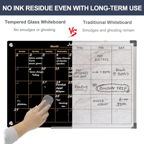Calendar Whiteboard for Wall 36x24 Black Magnetic Glass Dry Erase Board - Image 3