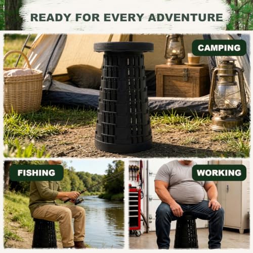 Image of JAEMEYEM Upgraded Foldable Stool, Capacity Portable Retractable Small Folding Stool, Collapsible Telescoping Camping Stool for Adults Outdoor Fishing Hiking Gardening Travel BBQ