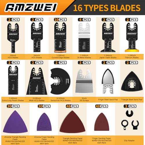 AMZWEI 190PCS Oscillating Tool Blade Kit
