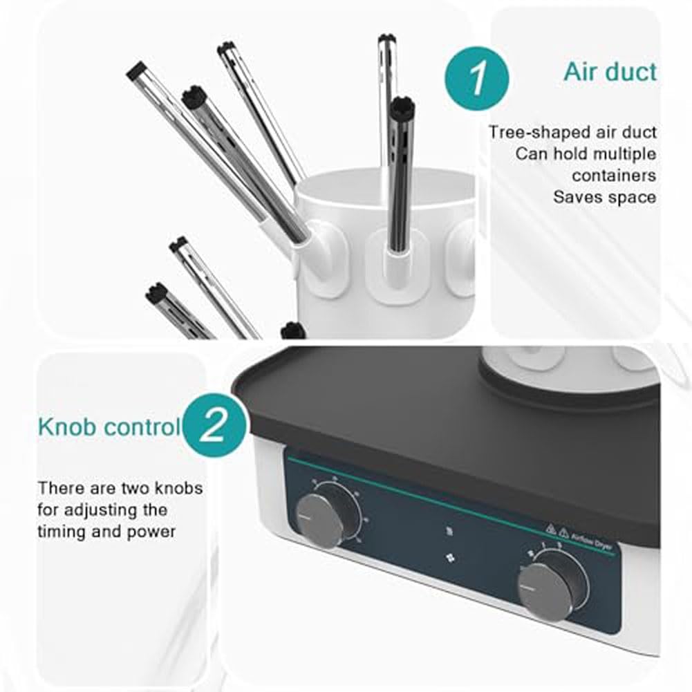Lab Airflow Dryer Rack,12/16/24 Holes Electric Lab Drying Racks with Tree Branch Type Duct, Timing Range 0-60min and Temp RT~85℃,Glassware Dryer Equipment,for Experiment, Industrial(24 Holes)