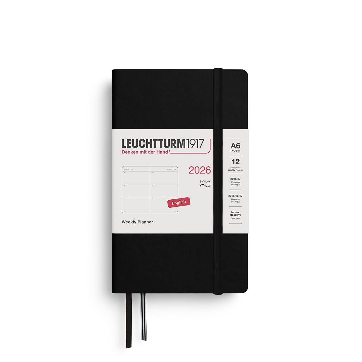LEUCHTTURM1917 372744 Weekly Planner Pocket (A6) 2026, 12 Months, Softcover, Schwarz, English