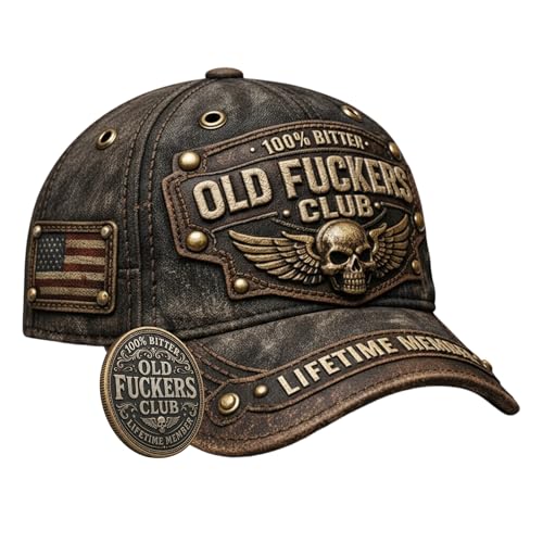 Old Club Hat Vintage Baseball Cap for Retro Style and Motorcycle Rides with Adjustable Strap and Embroidered Design Black