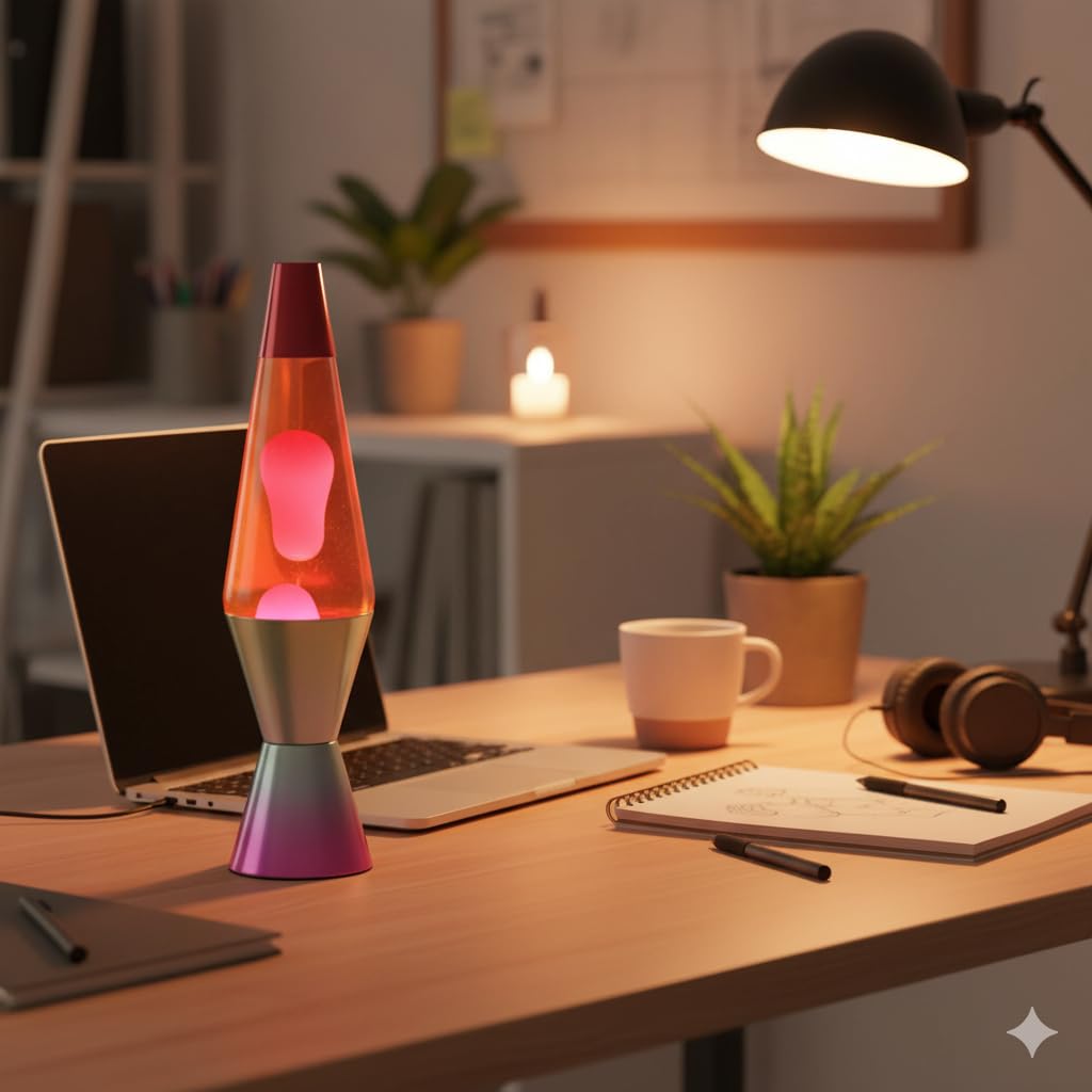 Lavalampe 37 cm rot-rosa mit Metallsockel, Glühbirne und Kabel – Ambientebeleuchtung und Dekoration für Kinder- oder Jugendzimmer – Entspannende Lampe im Retro-Stil für zu Hause
