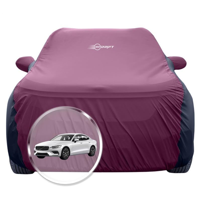 Image of NEODRIFT 'SuperTech' Car Cover for Volvo S-60 (100% Water-Resistant, All Weather Protection, Tailored Fit, Multi-Layered & Breathable Fabric) (Colour: Maroon+Black)