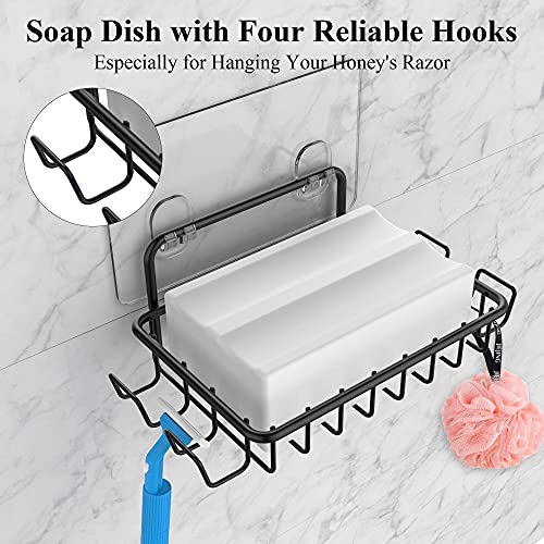 Nieifi Corner Shower Caddy Shelf Organizer Basket And Bar Soap Holder With 8 Hooks, Rustproof Sus304 Stainless Steel Soap Dish And Bathroom Shelf,No Drilling 3 Pack Black #TOP2