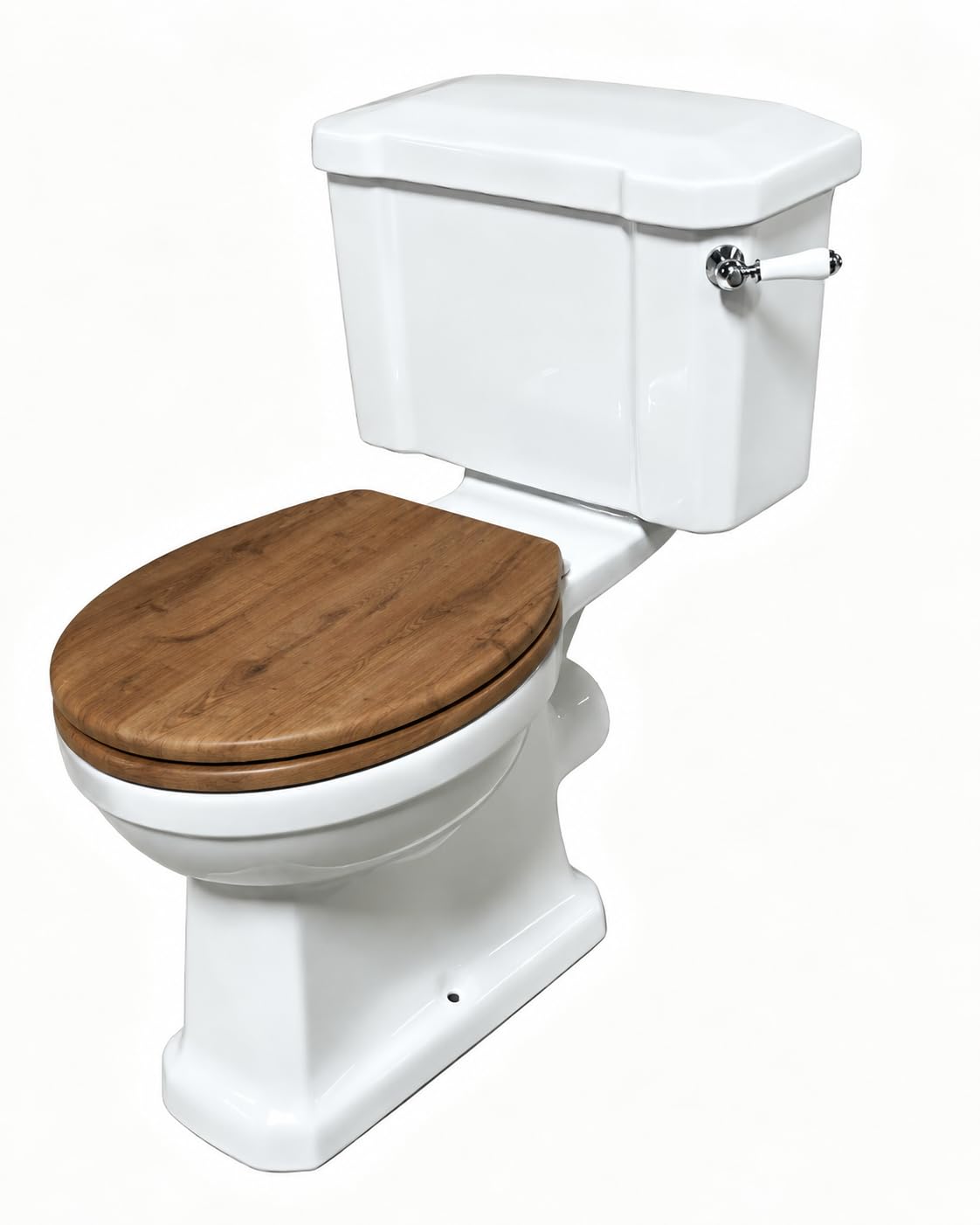 RETRO WC Juego de inodoro empotrado cerrado, parabrisas blanco, asiento de inodoro de liberación rápida de cierre suave con diseño de efecto de madera, salida horizontal/vertical