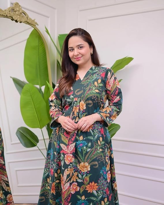 Image of GRECIILOOKS Kurta Sets women stylish | Kurta's Set | Woman Ethnic Co-Ord Set | Women's Straight Printed Kurta with Pant | Festive Indian Traditional Outfit Dress for Functions & Puja | 3 /4 Half Sleeve