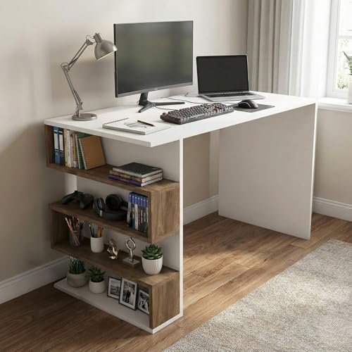 Image of FFO Study Table for Adults, Computer Table, Study Table for Students, Office Table, Engineered Wood SS (Walnut and White) - DIY