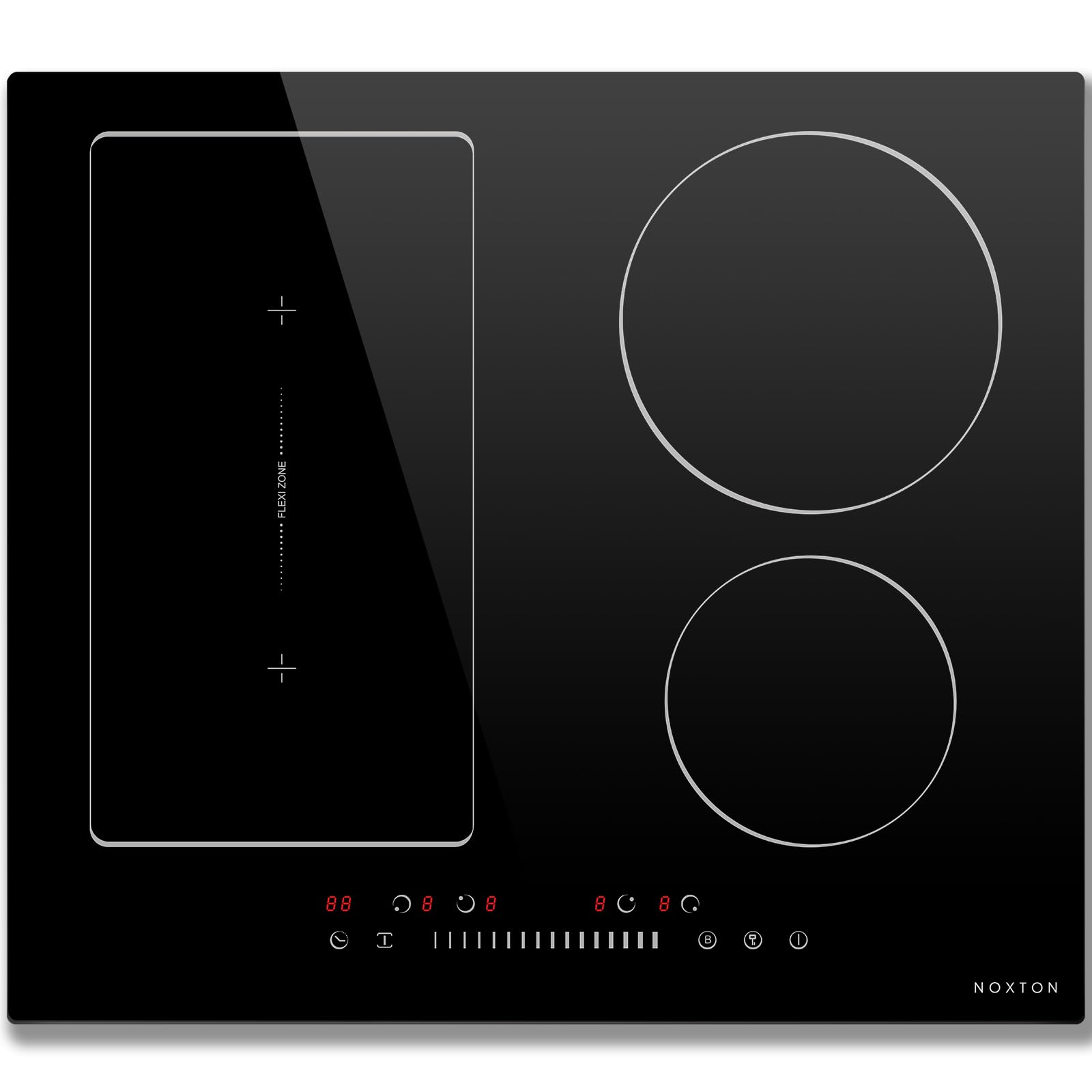 NOXTON Induktionskochfeld 60 cm, Autarkes Induktionsfeld 4 Platten, 7200W | Flexzonen, Kochfeld Induktion mit Schieberegler, Booster, Timer, Kindersicherung, 220V-240V, kein Stecker