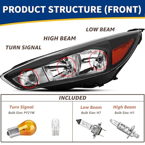 2015–2018 Ford Focus Headlight Assembly | Black Housing with Bulbs - Image 6