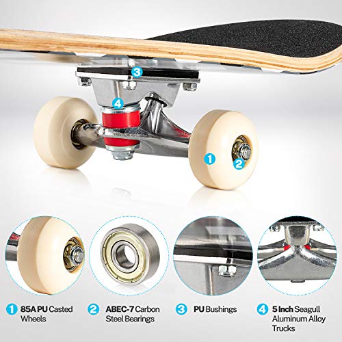 Gonex 31 "x 8" Compleet Skateboard voor tieners Volwassenen Beginners, 9 Layer Maple Deck Dubbele Kick Deck Concave Standaard Skateboards voor jongens en meisjes - Afbeelding 7