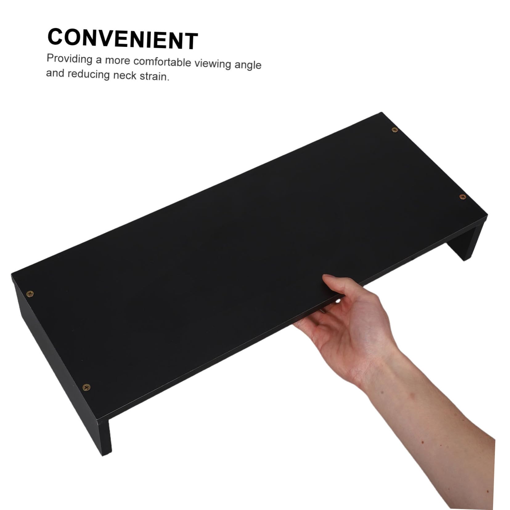 Supporto per Monitor da Scrivania in Legno Nero per Notebook | Rialzo Ergonomico Multifunzione, Stile Minimal e Linee Pulite, per Ufficio e Piano di Lavoro