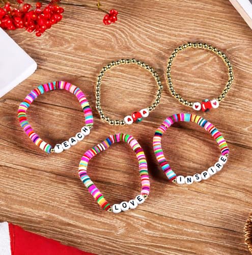 MMIUAEG Handmade Beaded Teacher Bracelet Love Teach Inspire Stretch Letter Wristlets Appreciation Gifts Bracelet for Women Teacher Gifts - Image 4