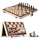 A&A Magnetisches Schach-Set aus Holz, 38,1 cm, klappbares Brett, 7,6 cm, Königshöhe Deutscher Ritter Staunton Schachfiguren/2 extra Königin/Brettspiele
