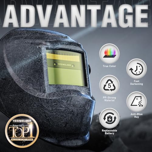 Image of YESWELDER Auto Darkening Welding Helmet, 1 /1 /1 /1 True Color Solar Powered Welding Hood with 2 Arc Sensors, Blue Light Blocking Welder Mask for TIG MIG ARC and Grind