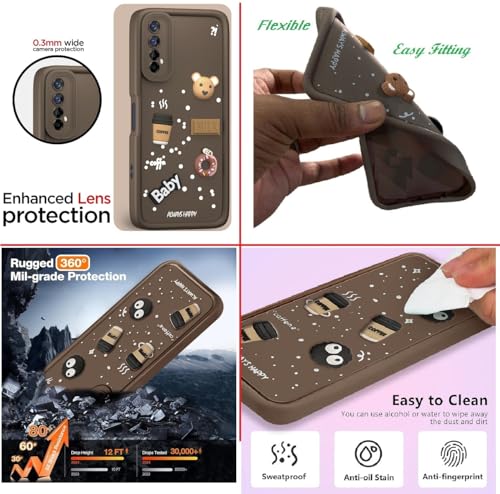 Image of Bintage Cute Fun Taddy Cartoon 3D Ball Milk Donut Coffee Cup Silicon Case Full Body & Camera Protection Back Cover Compatible for Realme Narzo 30 4G - Brown