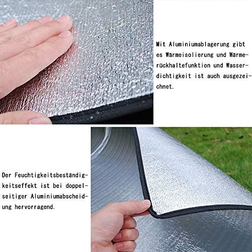 Aehma Alu Isomatte Schaummatten 200x200 cm Isoliermatte Isolierdecke Faltbare Zeltmatte Bodenmatte Thermomatte Schlafmatte für Camping Matte aus Aluminiumfolie, Ultraleicht Silber