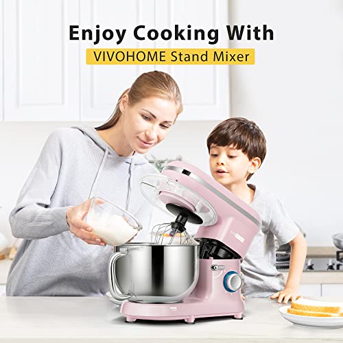 VIVOHOME Stand Mixer, 660W 10 Speed 6 Quart Tilt-Head Kitchen Electric Food Mixer with Beater, Dough Hook, Wire Whip and Egg Separator, Pink
