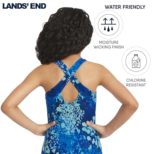 Image of Lands' End Girls' UPF 50+ Stretch Crisscross Back One Piece Swimsuit