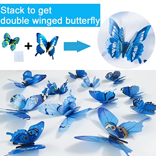 Vinilos decorativos mariposas 3D 48 piezas azules miniatura 3
