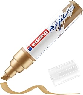 edding 5000 acrylic marker broad - gold - 1 waterproof acrylic paint marker - chisel nib 5-10 mm - acrylic paint pen for drawing on canvas, art paper and wood - acrylic markers for pebbles
