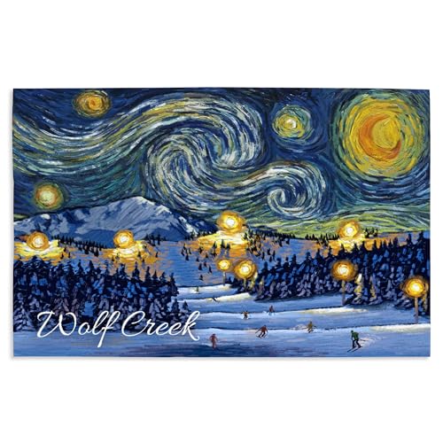 Lantern Press 16x24 Inch Giclee Art Print Wall Decor, Wolf Creek, Colorado, Ski Resort with Mountain, Starry Night