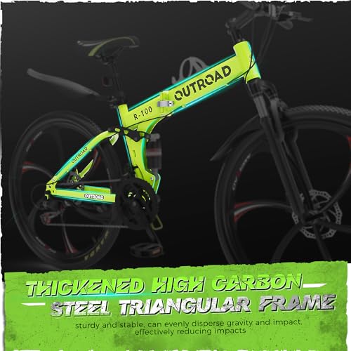 Outroad 26 Inch Folding Mountain Bike, 21 Speed Full Suspension High-Carbon Steel MTB Foldable Bicycle, Dual Disc Brake Non-Slip Folding Bikes for Adults/Men/Women, Black, Orange and Green - Image 6