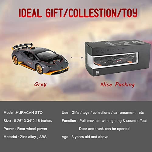 1:24 Alloy Diecast Car Model For Lamborghini Huracan Sto 2021, Pull Back Vehicles Model Cars Toy For Kids 3 To 12 Years Old Gift Adult Collection Car Model With Light & Sound (Advanced Grey) #TOP7