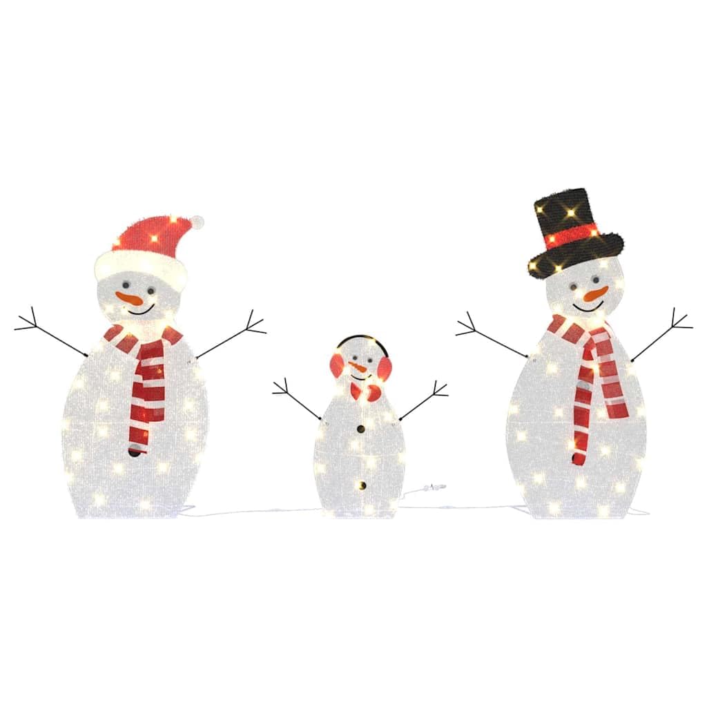 vidaXL Familia de Muñecos de Nieve Iluminados 3 pcs Cálido Poliéster, Sala, Decoraciones de Invierno USB Modernas, Adornos navideños, Luces Festivas y Figuras para el Exterior