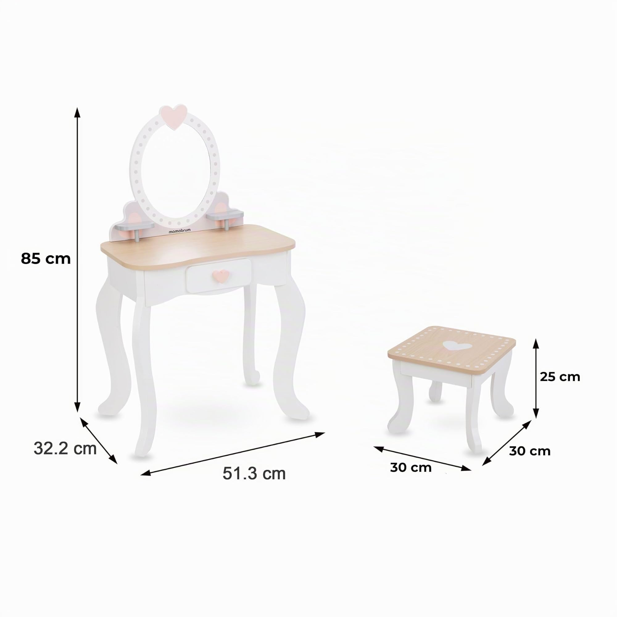 mamabrum Makeup Dreeser - Maquillaje de Madera Dresser para Niñas - Vanidad,Perfume, Esmalte de uñas, Cepillo, Lazos para el Pelo y Mesa de Maquillaje Estación de Maquillaje Niña Pequeña