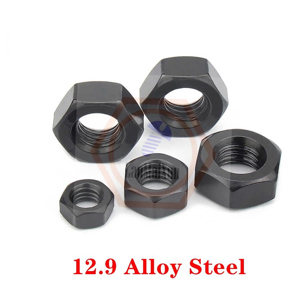 10pcs M16-2.0 12.9 Niveau Acier allié, Oxydation noire écrou hexagonal, écrou de blocage