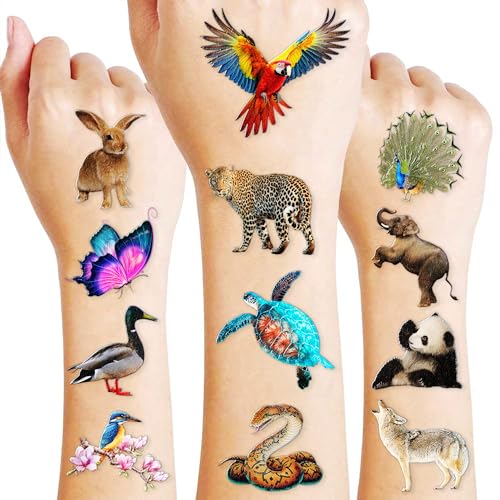 Generic Safari Animals Temporary Tattoos Realistic Wildlife Animal 109Pcs Jungle Woodland Zoo Wilderness Themed Tattoos For Kids Teens Adults Teachers Students Classroom School Prizes Rewards cover