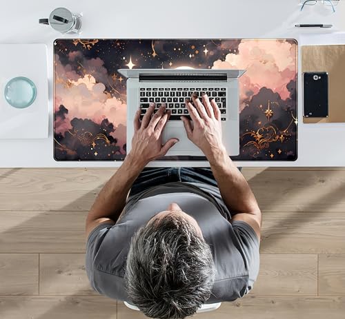Pink Black Clouds Desk Mat XXL Large Extended Gaming Mouse Pad Celestial Mousepad with Stitched Edges, Office Desktop Decor Desk Pad Computer Mat, Laptop Keyboard and Mouse Mat, 31.5x15.75 in - Image 6