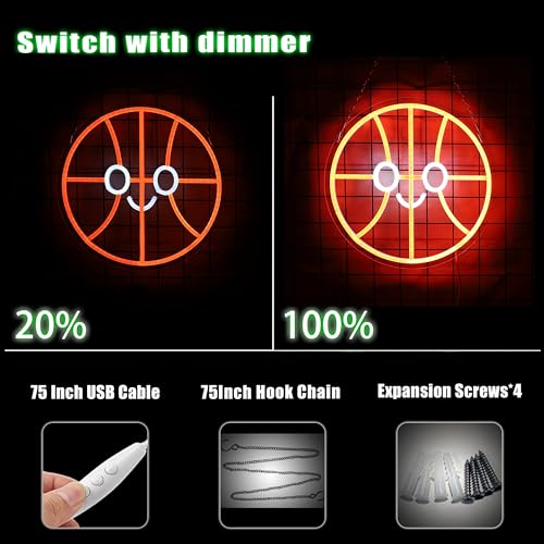 Image of Basketball Neon Sign Basketball Neon Light LED Neon Sign for Wall Decor Dimmable LED Neon Light for Bar Restaurant Music Concert Man Cave Wall Art 12.6 * 12.6IN