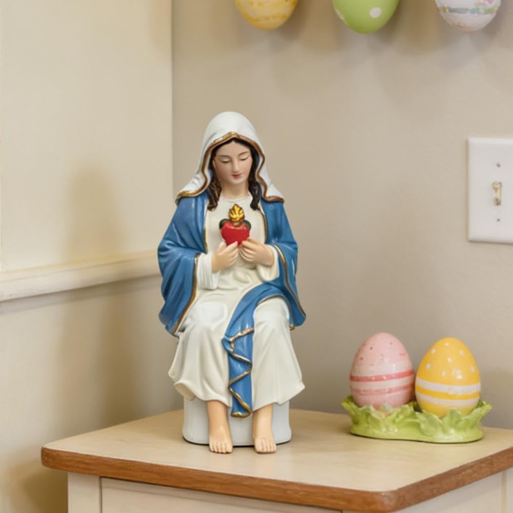 Mary Resin Desk Companion Figurine,Hand Painted Mary Christ Statue,Handmade Sitting Design MaryChrist Statue,Serene Religious Decor for Car Dashboard,Home Office Table,Desk Ornament