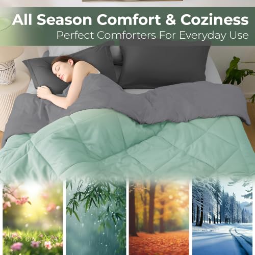 Image of Story@Home Reversible AC Comforter 220 GSM Lightweight Microfiber Summer Blanket for Double Bed (90x100 Inches) | Soft Cooling Quilt, Breathable All Season Duvet for AC Room - Mint Green & Grey