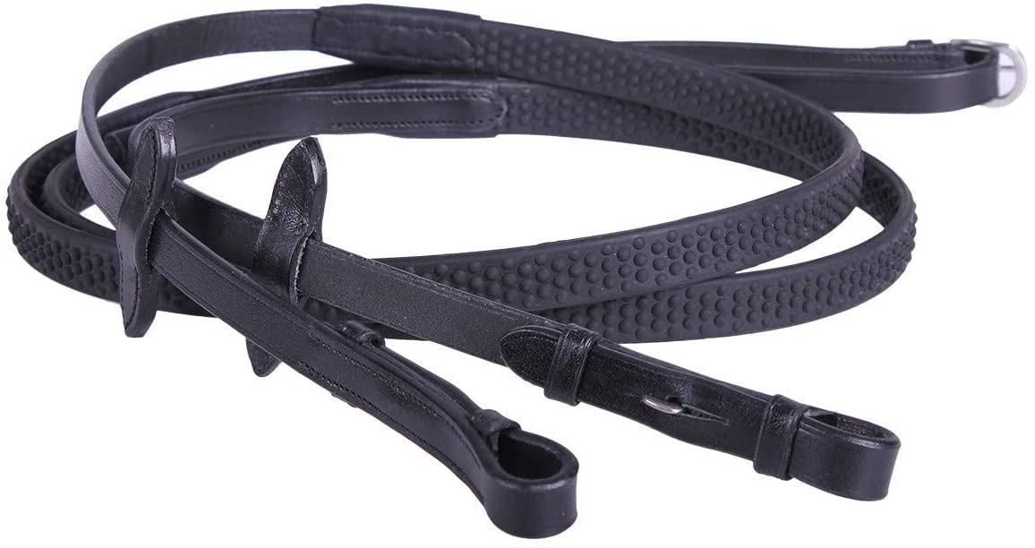 Rênes en cuir avec super grip antidérapant pour les poils super flexibles (extra complètes, noires)