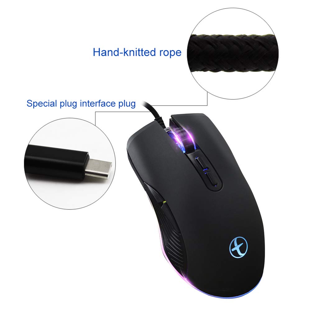 FIRSTEMORY USB C Maus Typ C ergonomisch kabelgebundene Maus RGB Gaming Maus optische Maus mit einstellbarer DPI 800160024003200 kompatibel mit Notebook, PC, Laptop, MacBook und allen TypCGeräten