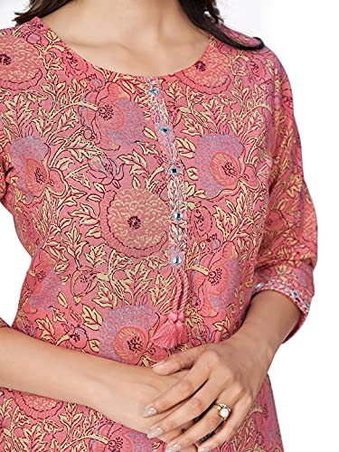 Image of Vbuyz Women's Cotton Printed & Embroidered Straight Kurta with Pant & Dupatta