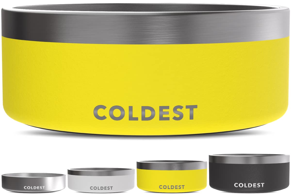 The Coldest Water Dog Bowl - Stainless Steel Non Slip Dog Bowls, Cats, Pet Feeding for Food or (64 oz, Solar Yellow)