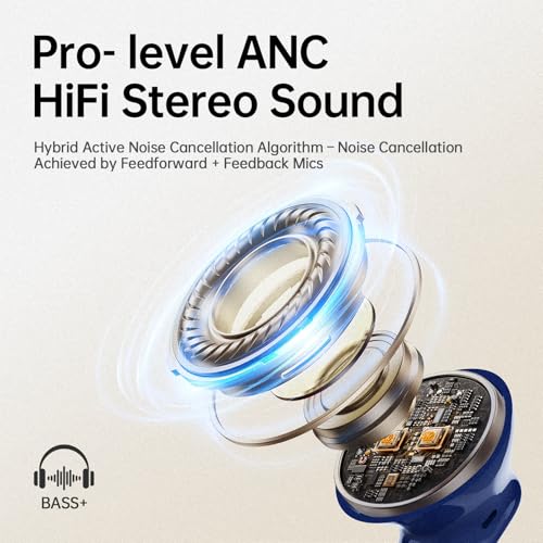 Image of xinwld Adaptive Hybrid Active Noise Canceling 2026 Wireless Earbuds, 6 Mics ENC Clear Call Ear Buds, Hi-Res Audio Deep Bass Bluetooth 5.4 Headphones, 40H Playtime, Wireless Charging, LED, USB-C, Blue