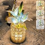 Lily Flower Lamps, Rechargeable Cordless Small Desk Lamp, 3 Colors Dimmable Artificial Flowers Night Light, Fake Bouquet 3 Lilies with Crystal Vase for Home Date Party Decoration (Blue - Lily)