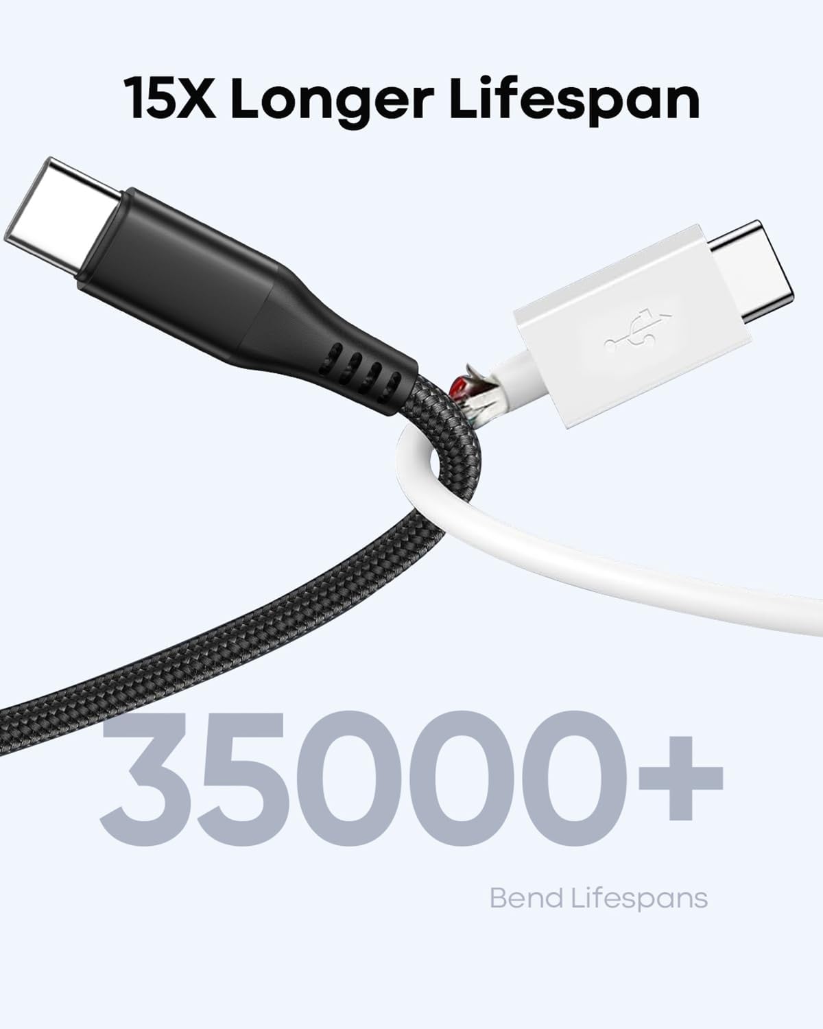 Cable USB C a USB C, cable de carga rápida de 60 W, nailon trenzado de alta calidad, cargador tipo C extra largo de 15 pies