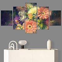 SIGNWIN 5 Panel Canvas Wall Art Modern Art Bouquet Colorful Decorative Elements Floral Multicolor Photography - 60