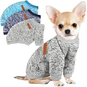 Paquete de 3 suéteres para perros pequeños, niñas y niños, ropa de forro polar de invierno, sudadera cálida y suave para perros, gatos, ropa para mascotas (azul marino + gris + azul claro, M)