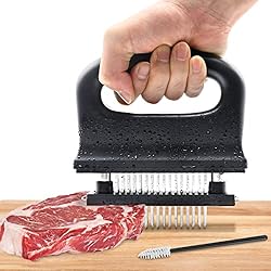 Ablandador De Agua Para Que Sirve Ablandador de carne con cepillo de limpieza y 48 cuchillas de acero inoxidable ultra afiladas, herramienta de cocina de alta calidad para ablandar carne, carne de vacuno, cerdo y pollo.