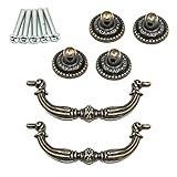 Geesatis Set of 2 Bronze Vintage Pulls Handles Antique Decorative Pull Handles European Style for Kitchen Bronze with Mounting Screws，Hole Distance 2.8'