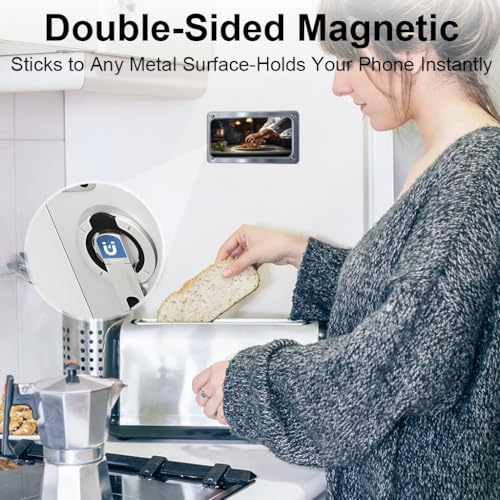 Image of Magnetic Ring Phone Holder Stand, 360 Rotatable Finger Grip, Double Sided Magnet, Adjustable Kickstand, Aluminum Alloy Mobile Stand (White)