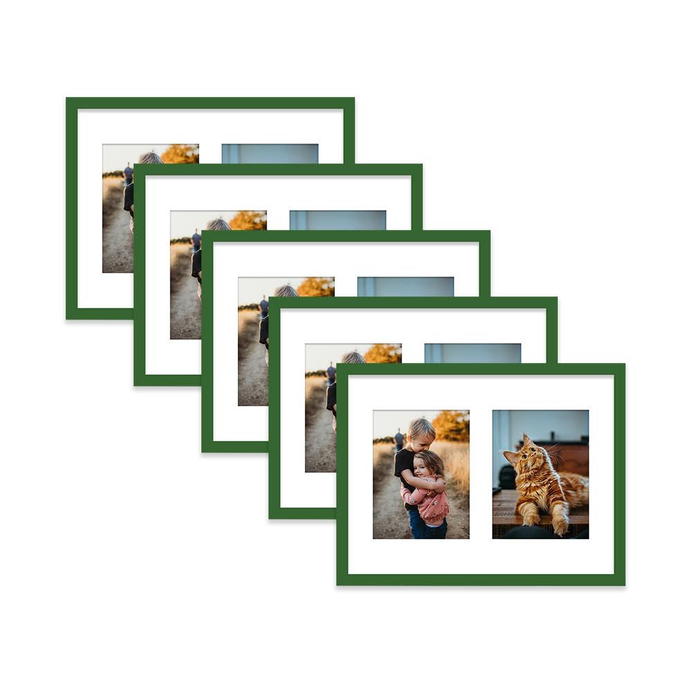 Green Multi Photo Frame - Holds 2 x 8x6 Pictures, Family Collage Picture Frame for Wall Display, 16x12 Frame size, Set of 5